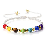 Multicolored beaded bracelet on a white background