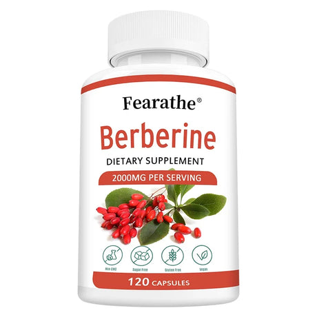 Supplement bottle labeled 'Fearathe Berberine' on a white background