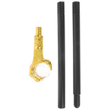 Gold fishing lure and two black fishing rods on a white background
