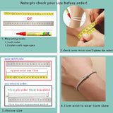 Instructions for measuring wrist size and selecting bracelet length with a ruler and measurement guide.