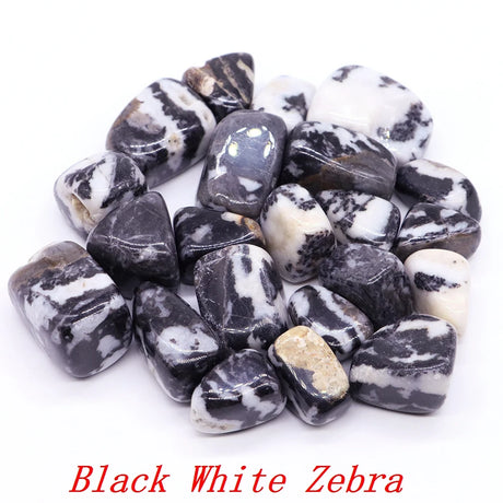 Black and white marbled stones labeled 'Black White Zebra' on a white background