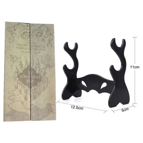 Black reindeer-shaped bookends with a map of Hogwarts on a white background