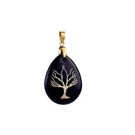 Black colored teardrop-shaped pendants with tree design