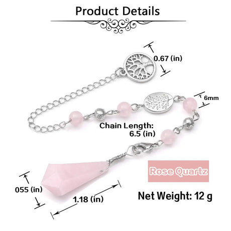 Bracelet with pink beads and silver chain, showing measurements and product details.