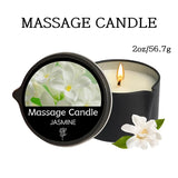 Massage candle with jasmine fragrance, labeled 'Massage Candle Jasmine', on a white background.