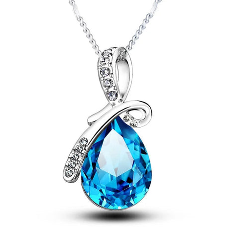 Silver necklace with a blue teardrop pendant on a white background, featuring the brand 'Giemi'.