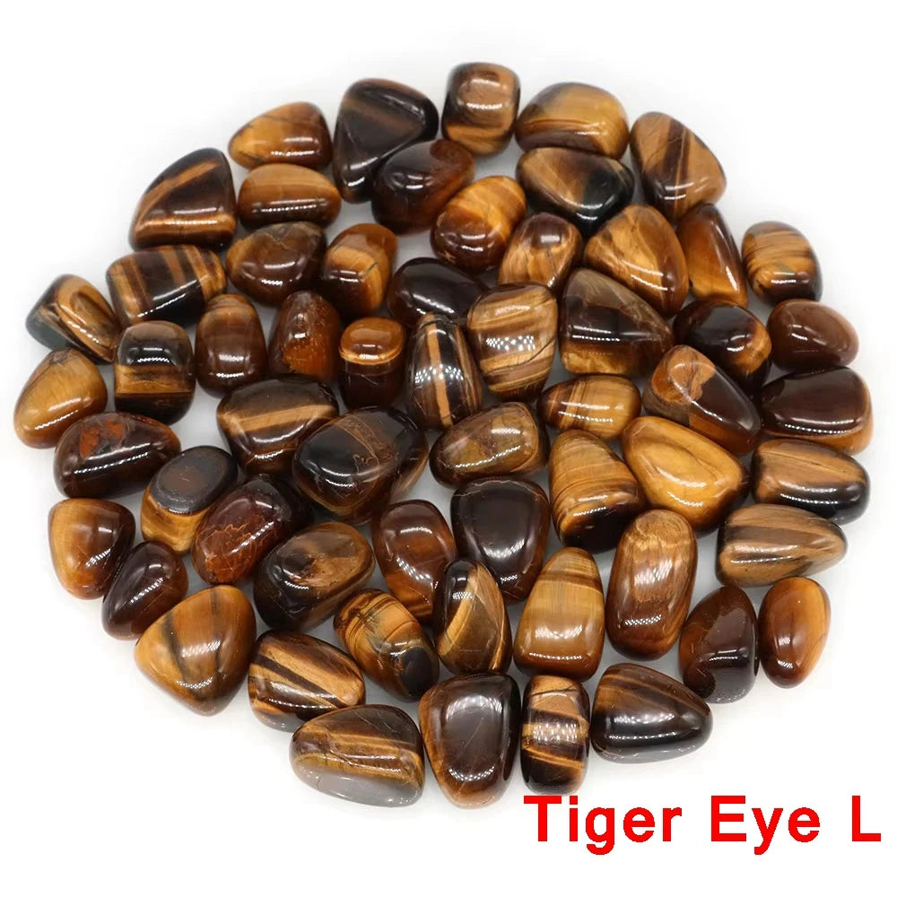 Tiger eye stones on a white background with 'Tiger Eye L' text.