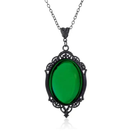 Necklace with a green pendant on a white background