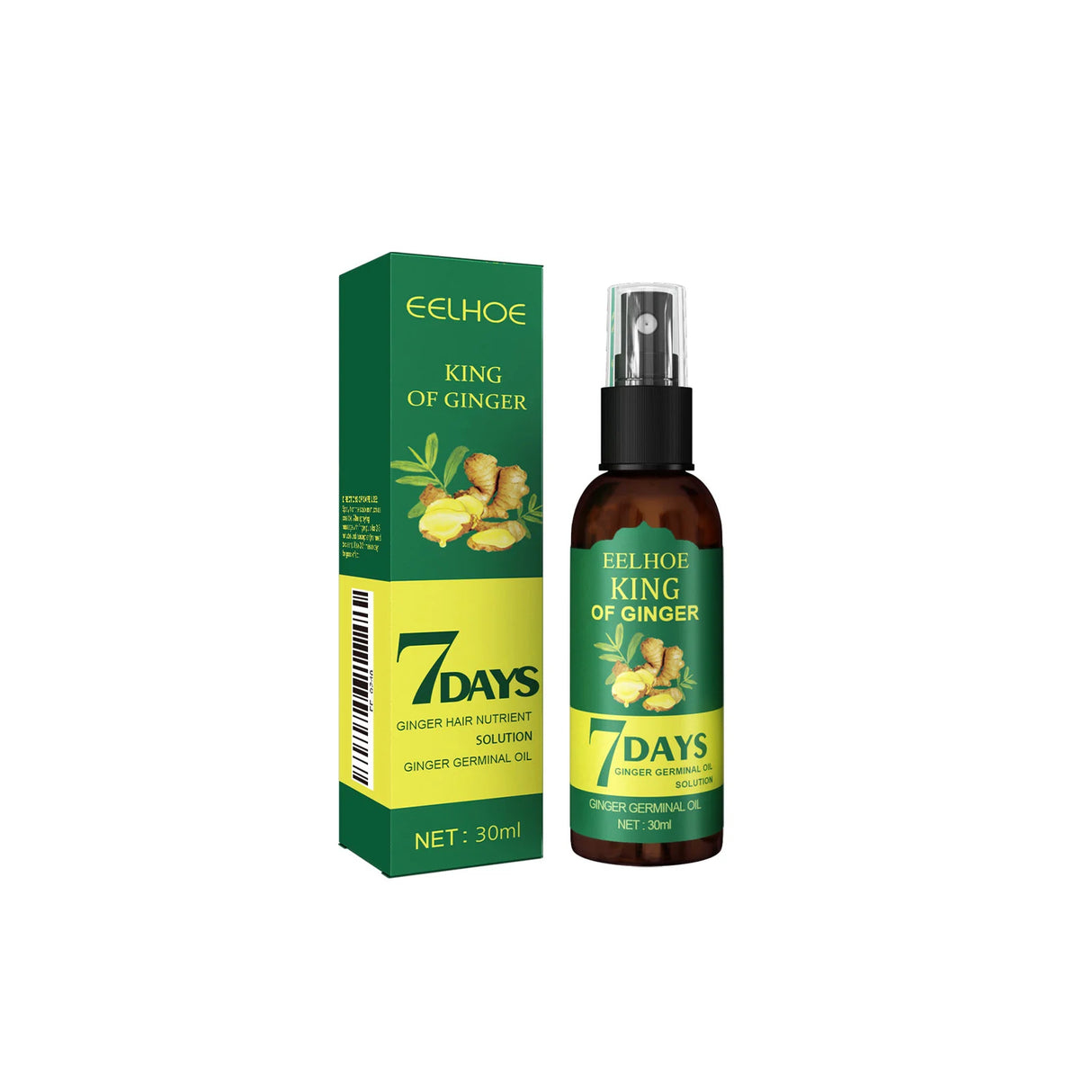 Eelhoe King of Ginger 7 Days hair nutrient solution packaging on a white background