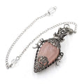 Necklace with a pink stone pendant on a white background