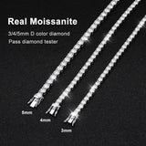 Two diamond tennis bracelets on a black background with text indicating 'Real Moissanite' and dimensions.