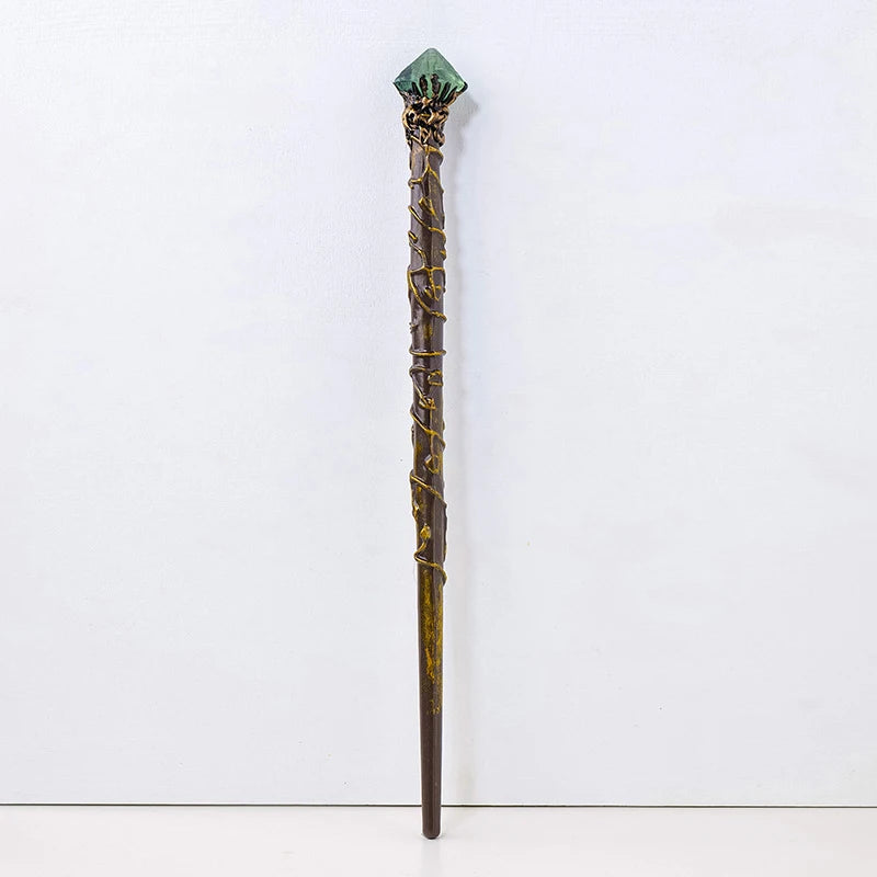 Decorative staff with a green stone top on a white background