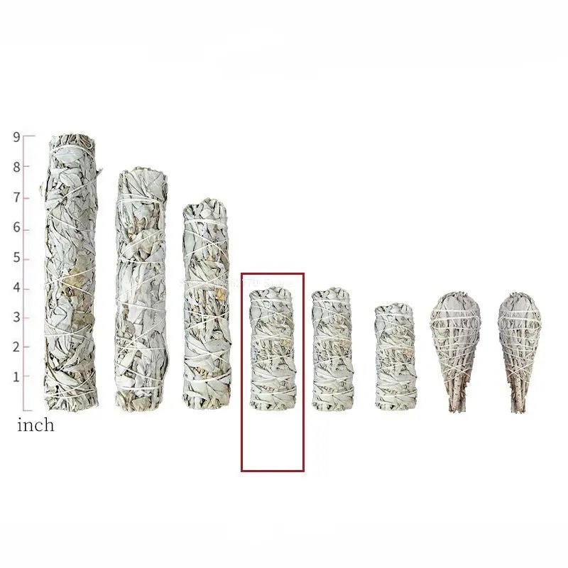 Set of smudge sticks with a measurement scale on a white background