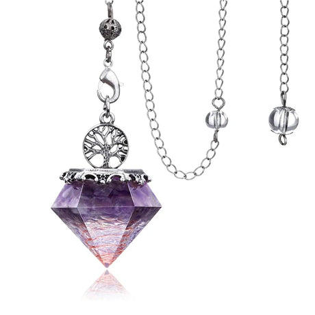 Necklace with a purple gemstone pendant on a white background