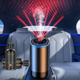 Car interior with a fragrance diffuser and bottle, featuring a starry night sky and fireworks effect.