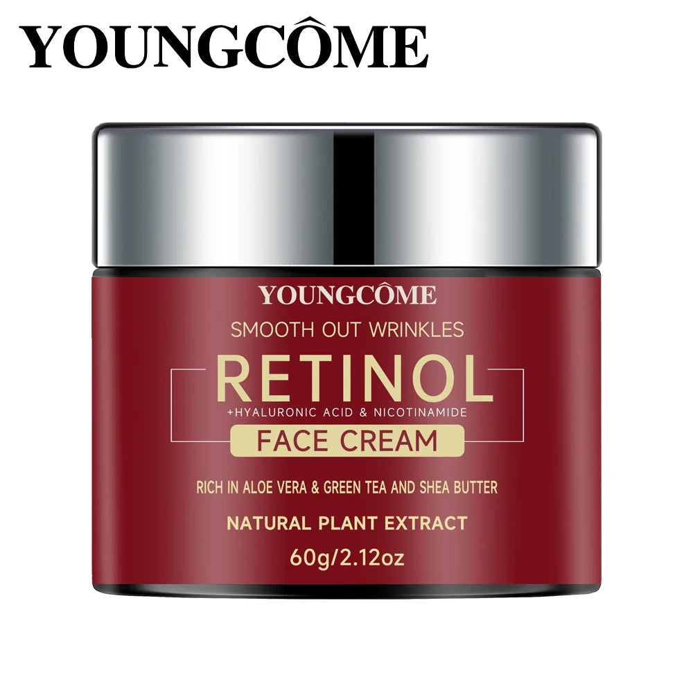 Red face cream jar with silver lid labeled 'YOUNGÜmé' on a white background