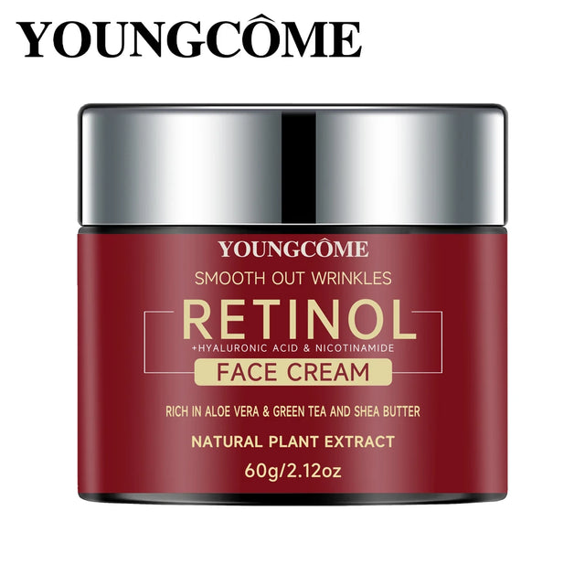 Red face cream jar with silver lid labeled 'YOUNGÜmé' on a white background