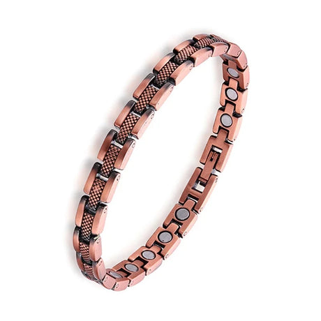 Rose gold and black magnetic bracelet on a white background