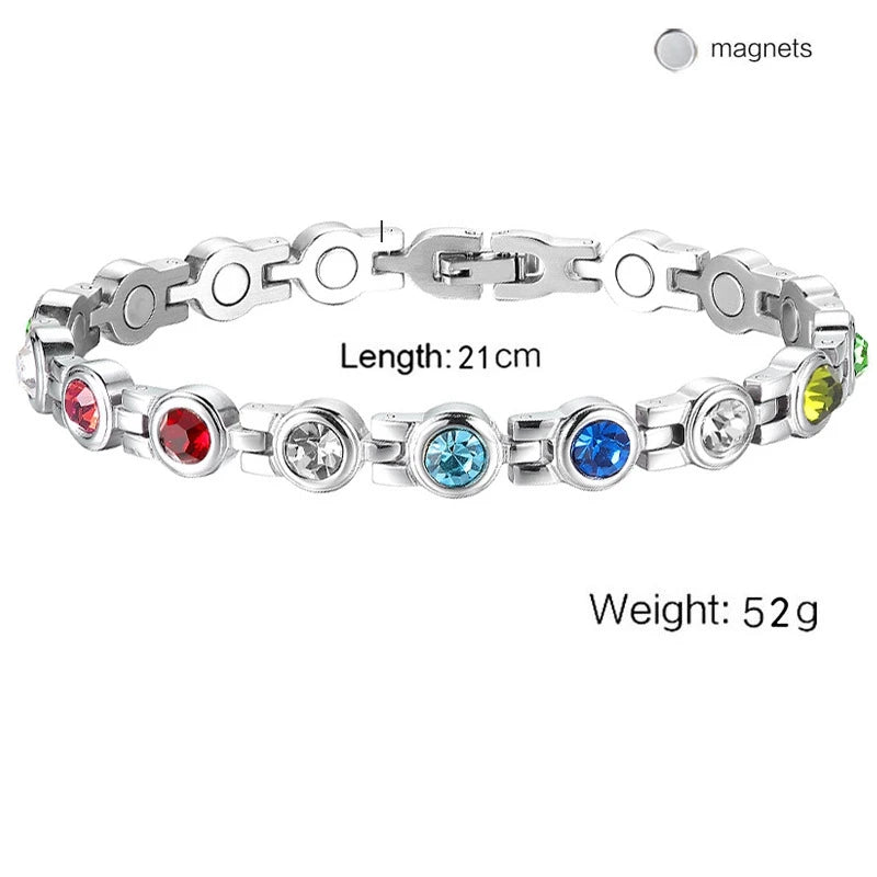 Silver bracelet with colorful beads on a white background