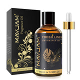 MayJam Fresh Linen fragrance oil bottle with dropper and packaging on a white background