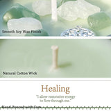 Candle with smooth soy wax finish and natural cotton wick, labeled 'Healing'.
