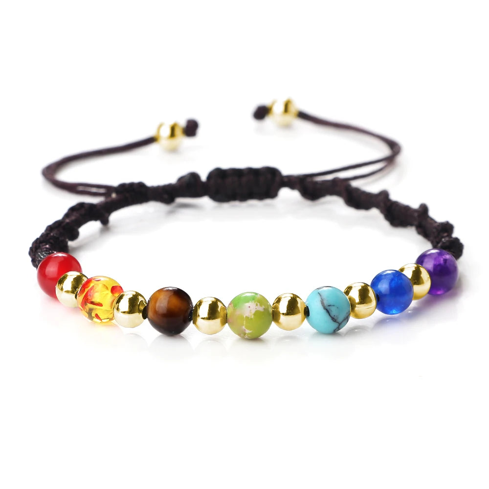 Multicolored beaded bracelet on a white background