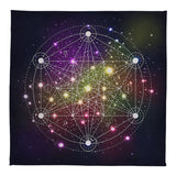 Geometric design with colorful stars on a dark background