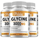 Three bottles of Psylalae Glycine 3000mg dietary supplements on a white background