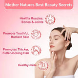 Advertisement for beauty products with a woman's face and text on a pink background