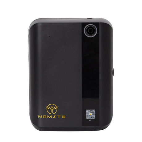 Black electronic device with 'Namste' logo on a white background