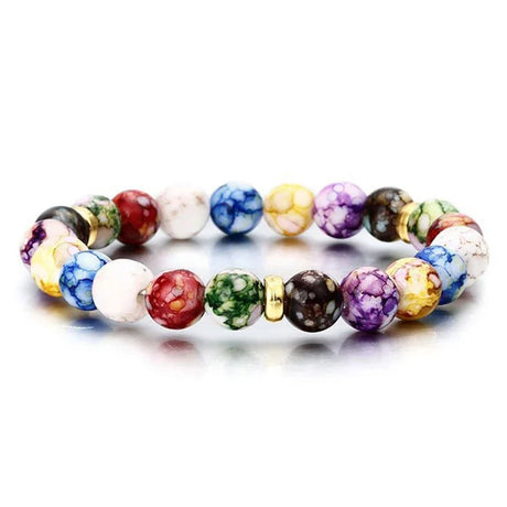 Multicolored beaded bracelet on a white background