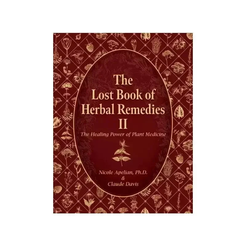 Book cover of 'The Lost Book of Herbal Remedies II' with herbal designs on a red background