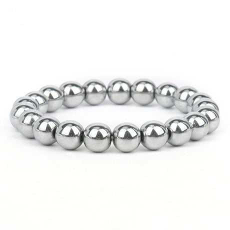 Silver beaded bracelet on a white background