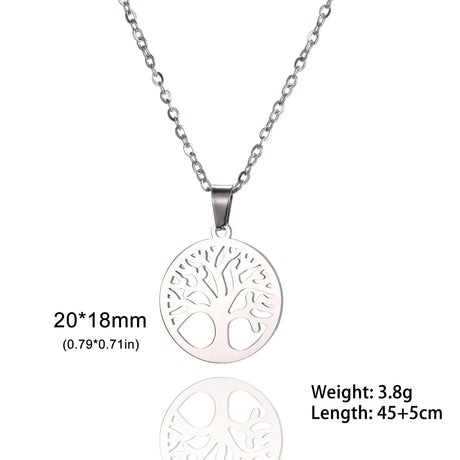 Silver necklace with tree of life pendant on a white background