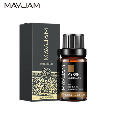MayJam Myrrh essential oil bottle and packaging on a white background