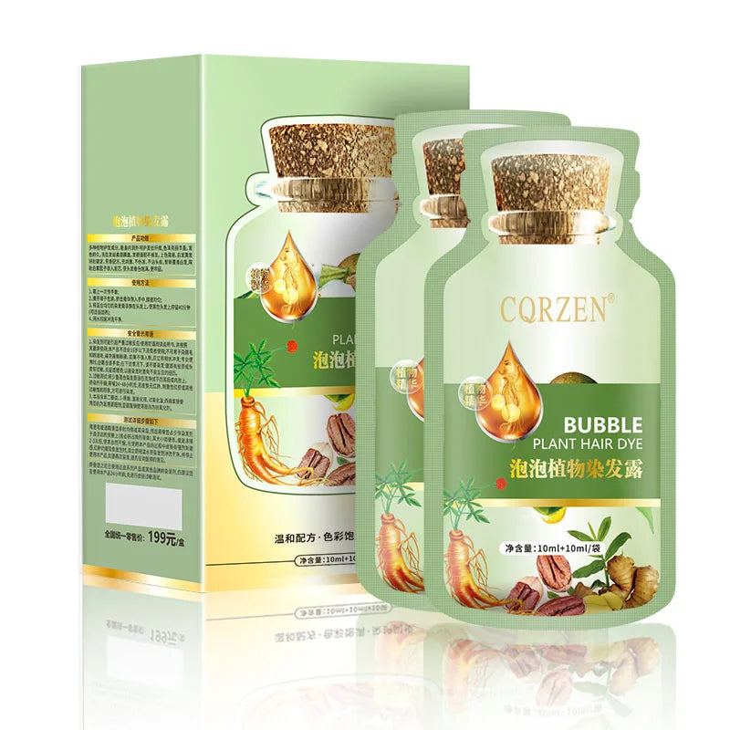 Three bottles of CQRZEN bubble plant hair dye with a packaging box on a white background