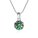 Silver necklace with a round, multicolored gemstone pendant on a white background