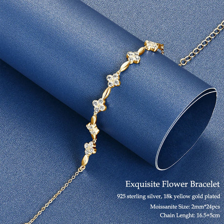 Exquisite flower bracelet with yellow gold plating on a blue background