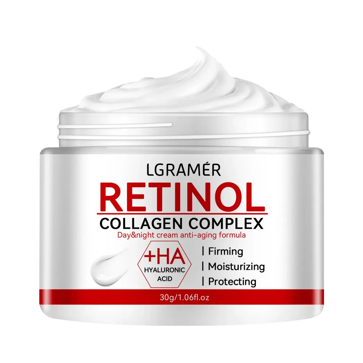 L'Gamer Retinol Collagen Complex cream jar on a white background