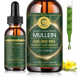 Mullein extract bottle with dropper and label showing dosage information.