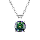 Necklace with a round green gemstone pendant on a white background