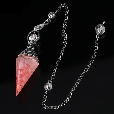 Crystal pendant with chain on a black background, featuring Czia Jewelry logo.