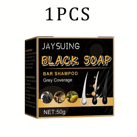 Box of Jaysuing Black Soap Bar Shampoo on a white background
