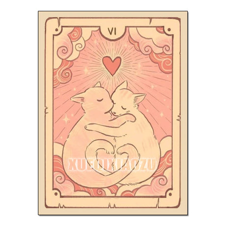 Card with two cats hugging and a heart, featuring the brand 'Eugenie Cligner'.