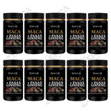 Multiple bottles of Zynera Maca + Panax Ginseng supplement on a white background