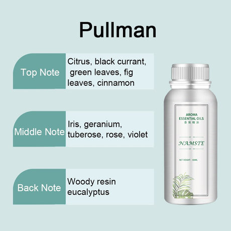 NAMSTE essential oil bottle with notes on a light blue background