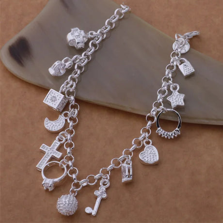 Pulsera de cadena con forma de corazón de plata de ley 925