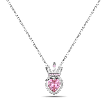 Necklace with a heart-shaped pink gemstone pendant on a white background