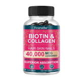 Supplement bottle labeled 'Biotin & Collagen' with Fearathe branding on a white background