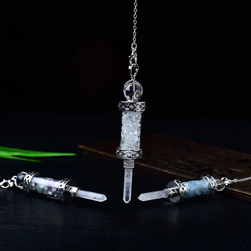 Crystal pendant necklace on a dark background